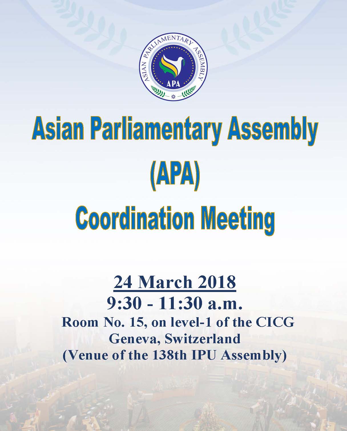  APA Coordination and Cooperation meeting in the sideline of  138th IPU Assembly